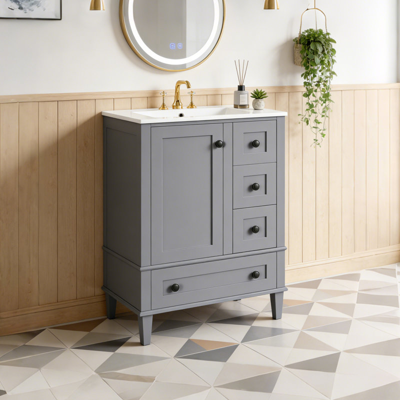 Meuble-lavabo 24 po avec lavabo en céramique intégré, Gris