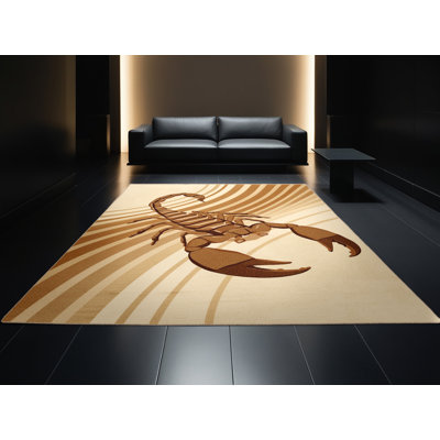 Tapis arqué moderne lavable à la machine Peirsen Scorpion en brun - reliure beige