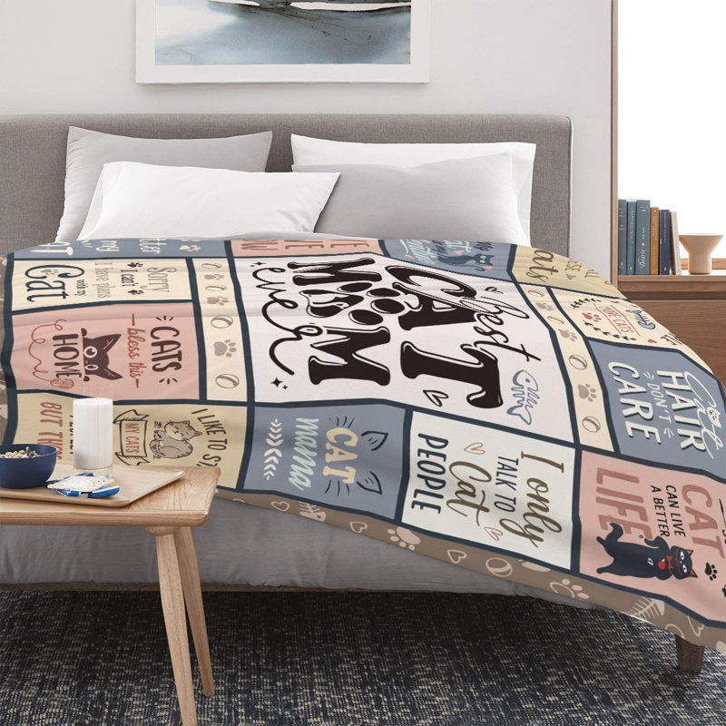 Cozy Cat Print Flannel Throw Blanket for Cat Lovers, 50" L x 59.84" W