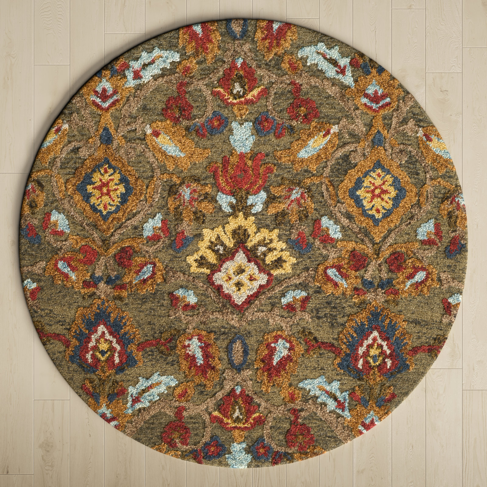 Tansy Handmade Wool Green / Multi Rug, Round 8'