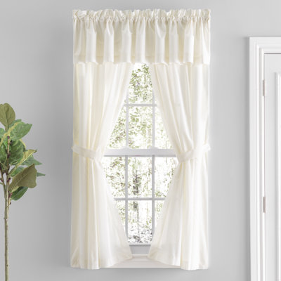 Blandford Premium 100% Cotton Solid Hemstitch Semi-Sheer Rod Pocket Curtain Panels with Tie-Backs