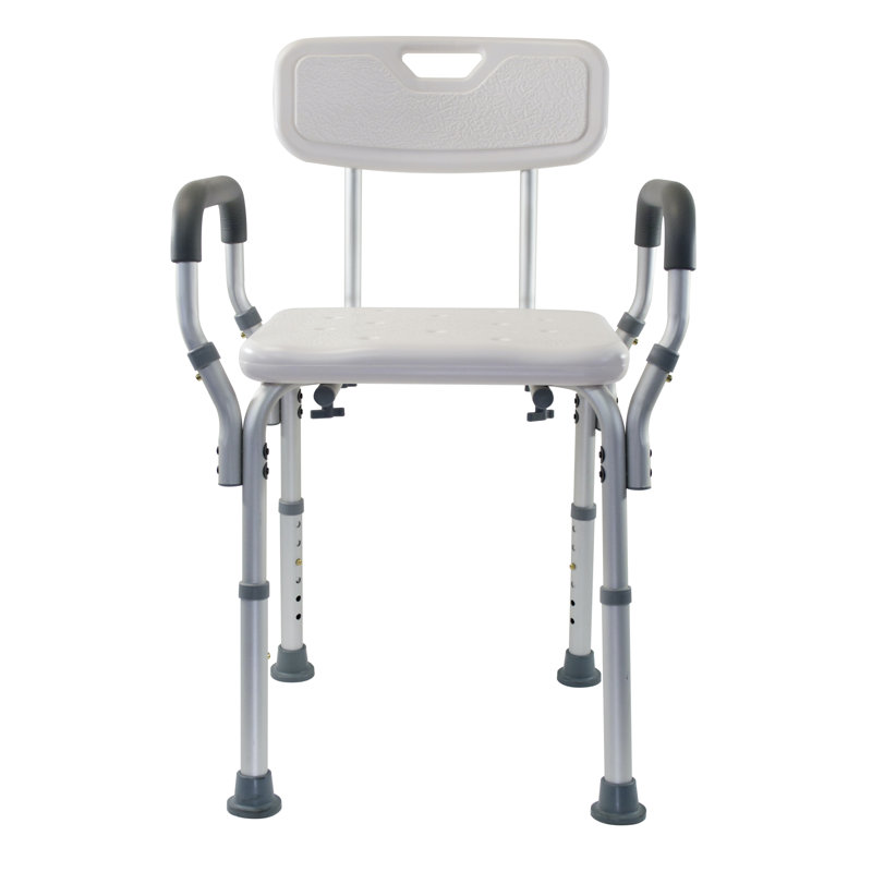 Height Adjustable White Plastic Shower Bench with Padded Arms