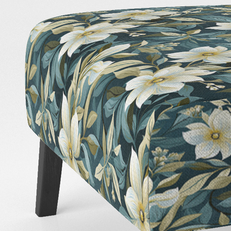 Blanc, blanc, blanc, vert, rétro, fleurs de chalet - Fauteuil de chambre rembourré Cottagecore, fauteuil d'appoint blanc
