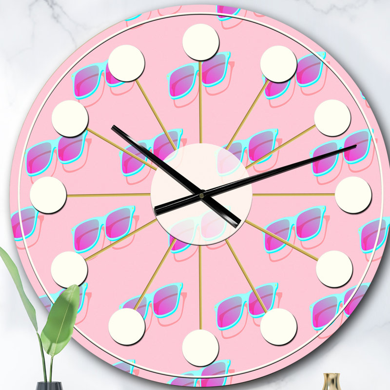 Horloge murale rose Mid-Century, Surdimensionné