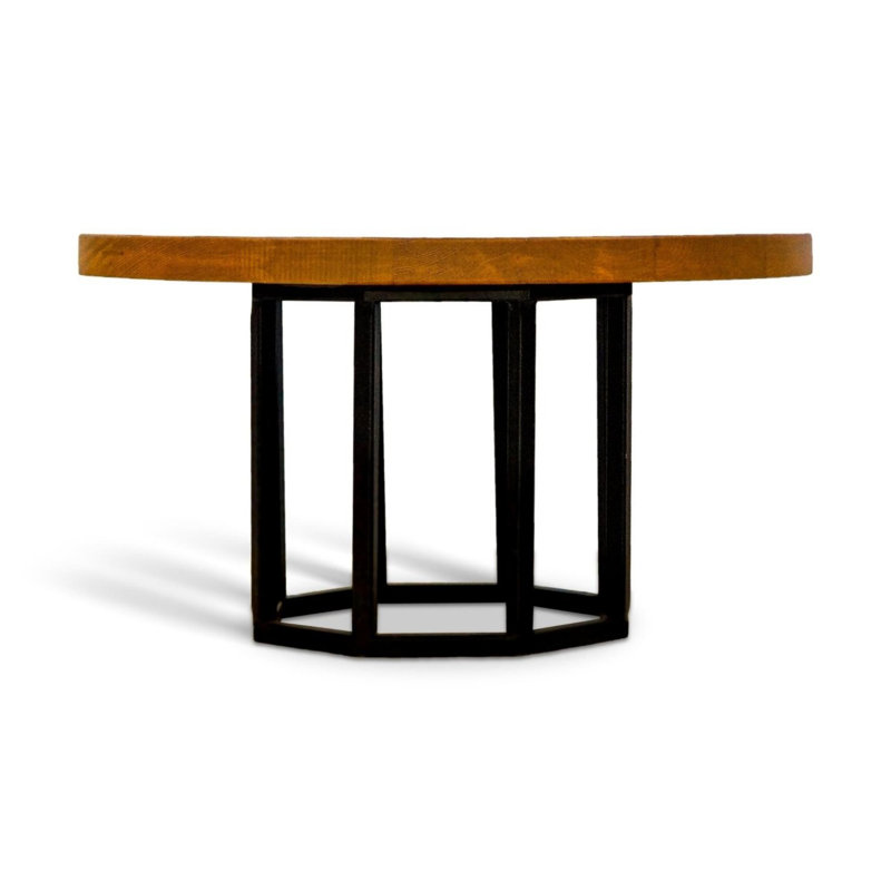 Handmade Modern Coffee Table, Walnut & Black, 29.1 in Diameter x 17.7 in Height | 100% Pine Wood, Matt Polish Finish | Rustic Industrial Design, Perfect for Living Room or Lounge Area, Unique & Stylish