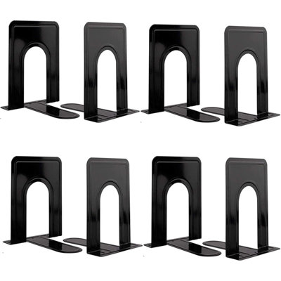 Set of 8 Black Metal Heavy Duty Bookends 4 Pairs for Books CDs Movies Storage 6.5×5×5.7 Inch