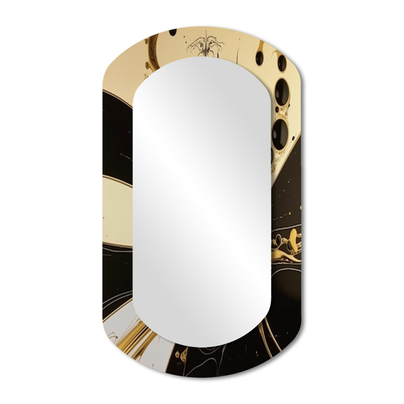 Contemporary Bliss Black And Gold Minimalism - Abstract Painting Cylinder Mirror, Gold Asymmetrical Decorative Wall Mirror, Printed Metal Art