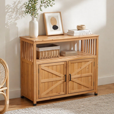 Wooden Patio Bar Table Set With Storage, Buffet Cabinet Sideboard For Outdoor And Indoor