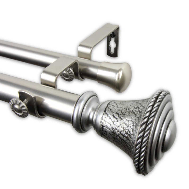 Tringle à rideaux double Kemmentn, 66 po à 120 po, Nickel satiné