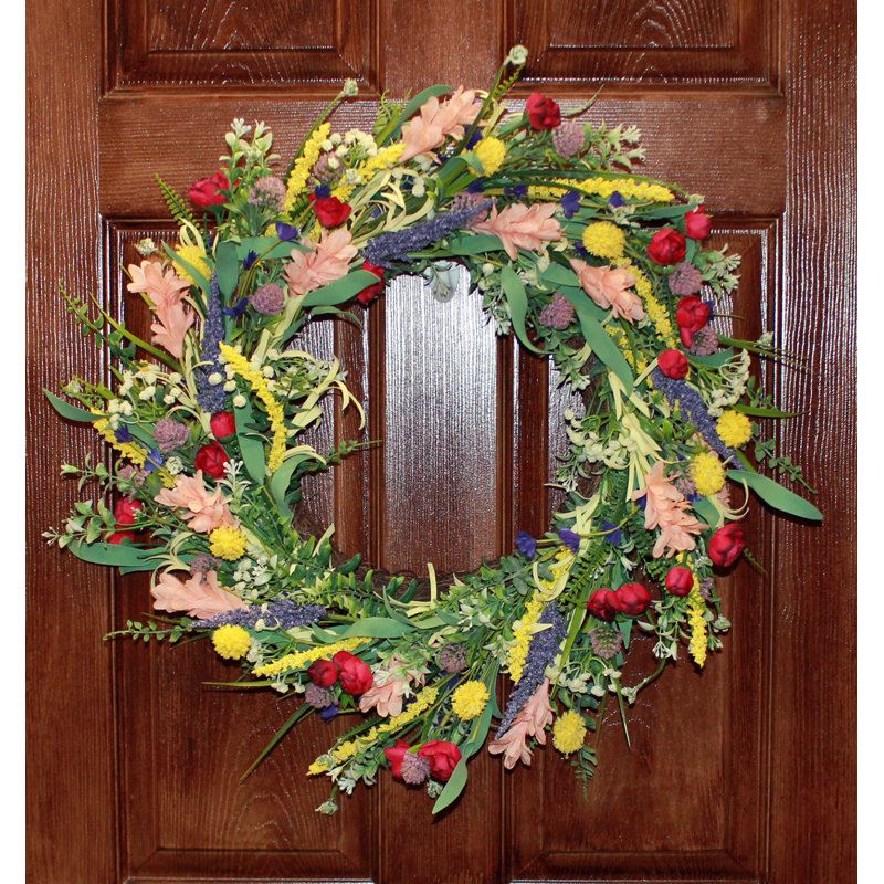 24" Artificial Spring Wildflowers Wreath on Natural Twig Base