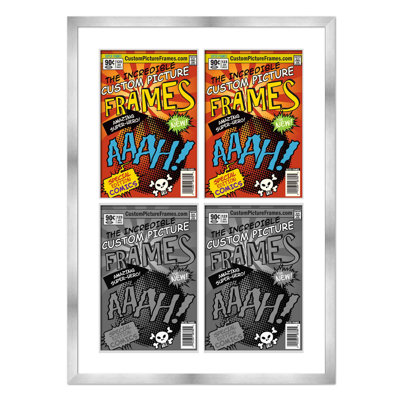 Cadre de bande dessinée avec passe-partout - 4 ouvertures pour afficher 4 bandes dessinées dans une grille 2 x 2 avec acrylique UV, support et quincaillerie