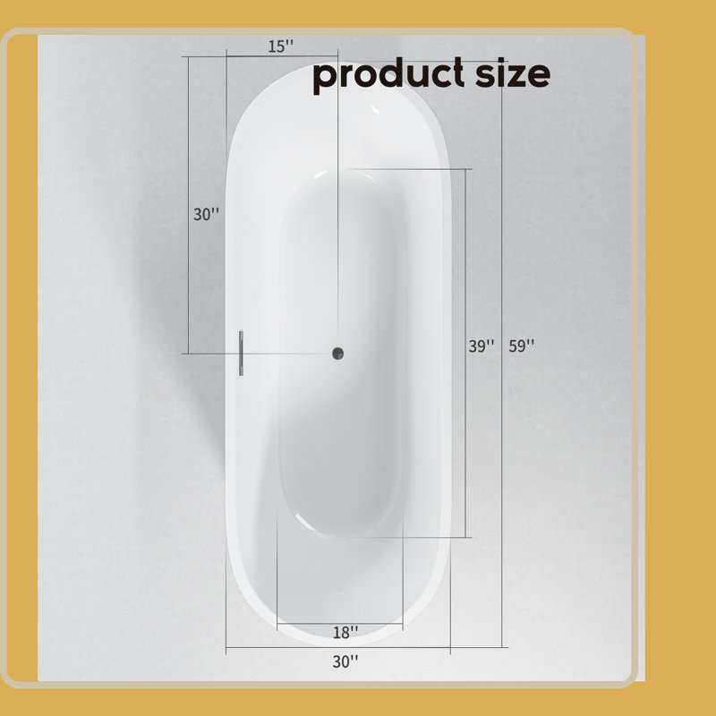 59'' x 29.51'' Freestanding Soaking Acrylic Bathtub