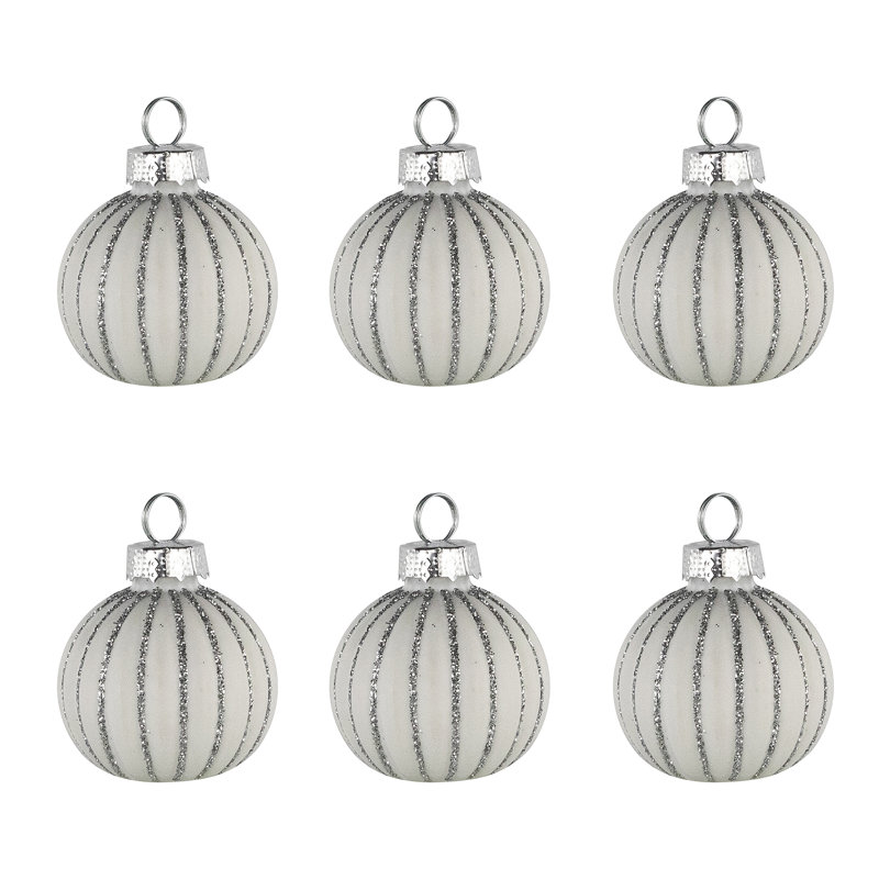 Glitter Striped Glass Christmas Ornament Place Card Holders - 2" - White - Set Of 6