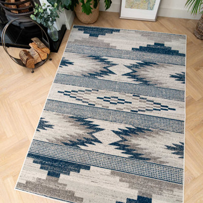 Veroniza Blue Grey Aztec Power Loom Rug
