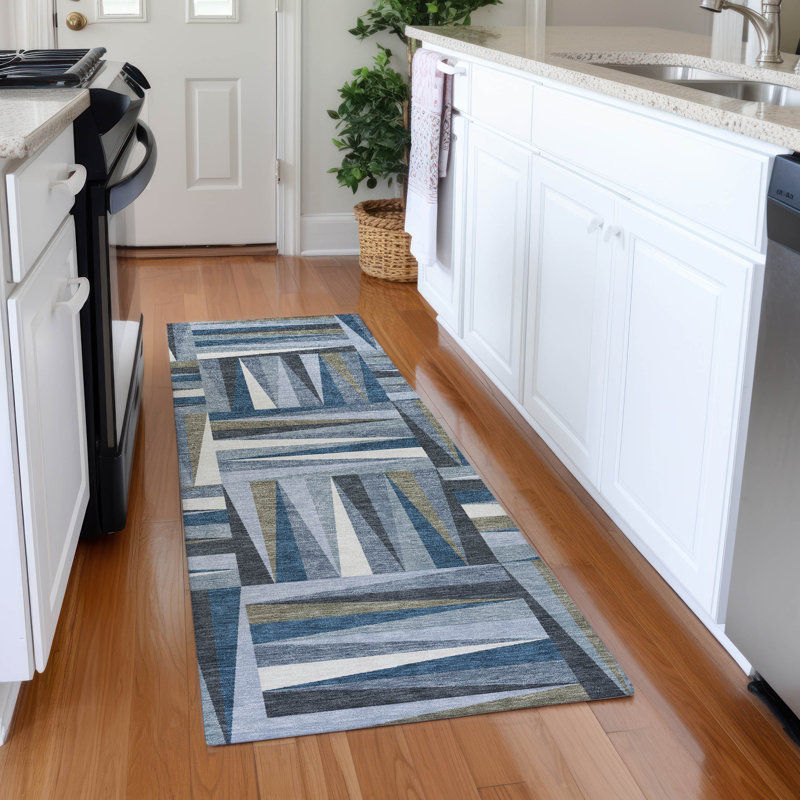 Premium Machine Washable Collett AMF1012 Squares Rug, Runner 2'3" x 7'6"
