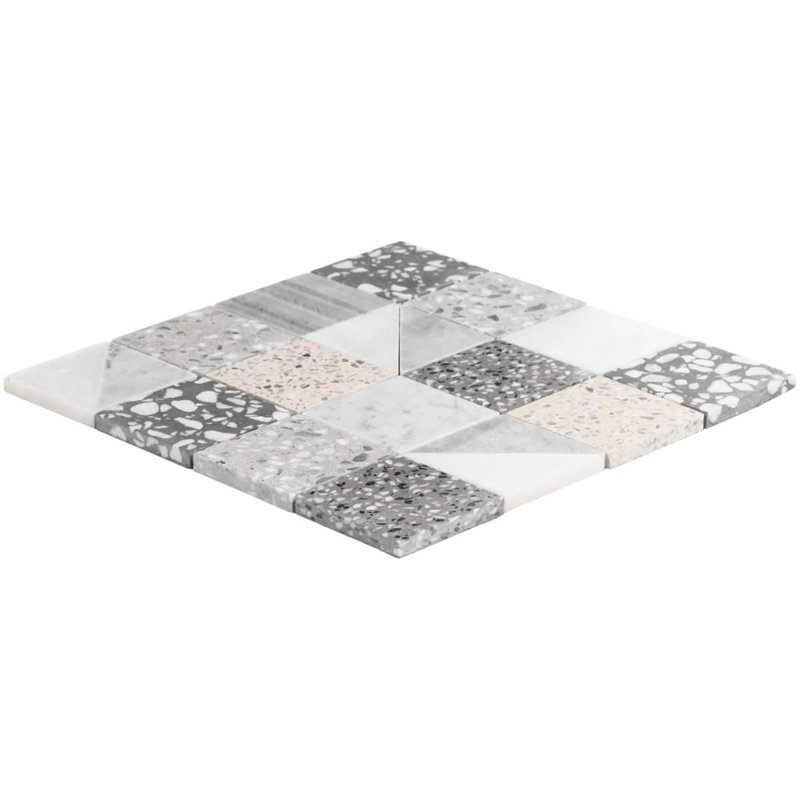Elizabeth Sutton Artem 3x3 Polished and Honed Marble and Terrazzo Mosaic Tile, Dove Gray