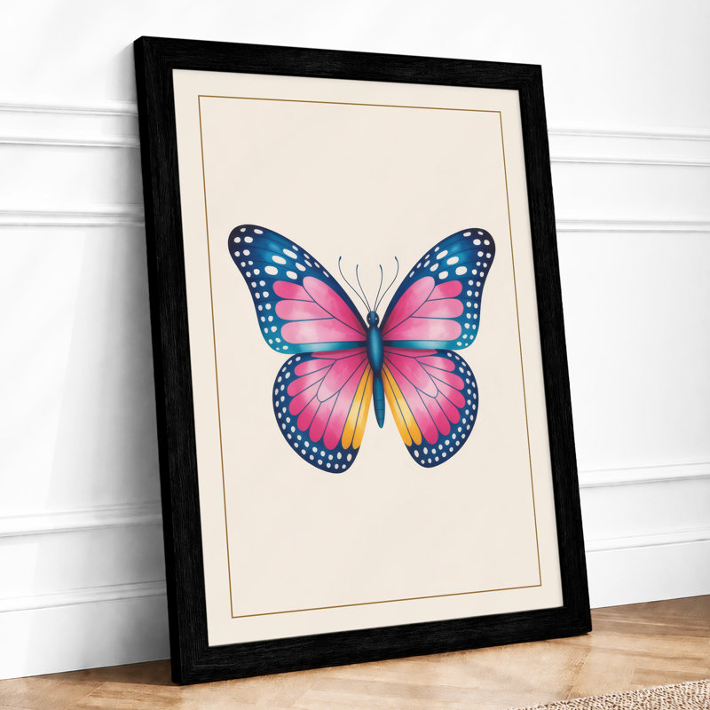 Symmetrical Butterfly Botanical - Framed Print, A4 - 29.7 x 21.0 cm, Black