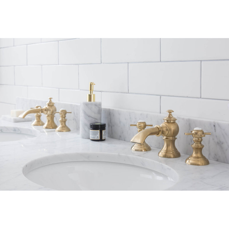 Embassy Stone Oval Console Bathroom Sink with Faucet and Overflow, Satin Brass