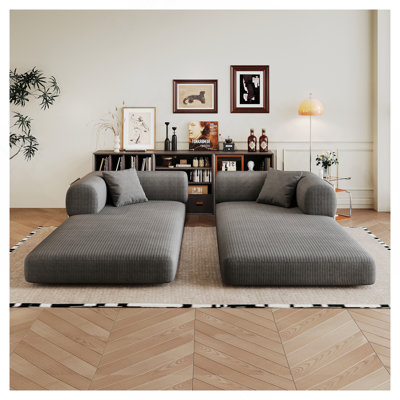 78.8" Compression Sofa,Convertible Floor Sofa Bed-With Pillow Back Support Armrest,Comfy Futon Couch Sleeper Bed,Loveseats Boneless Modular Sectional Sofa,Corduroy Fabric,For Living Room,Bedroom,Grey