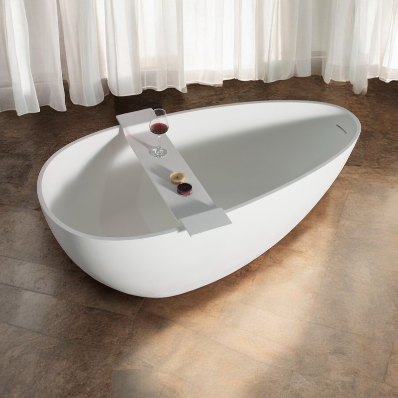 Baignoire de trempage autoportante en résine de 59 po x 29,5 po avec trop-plein et bonde escamotable