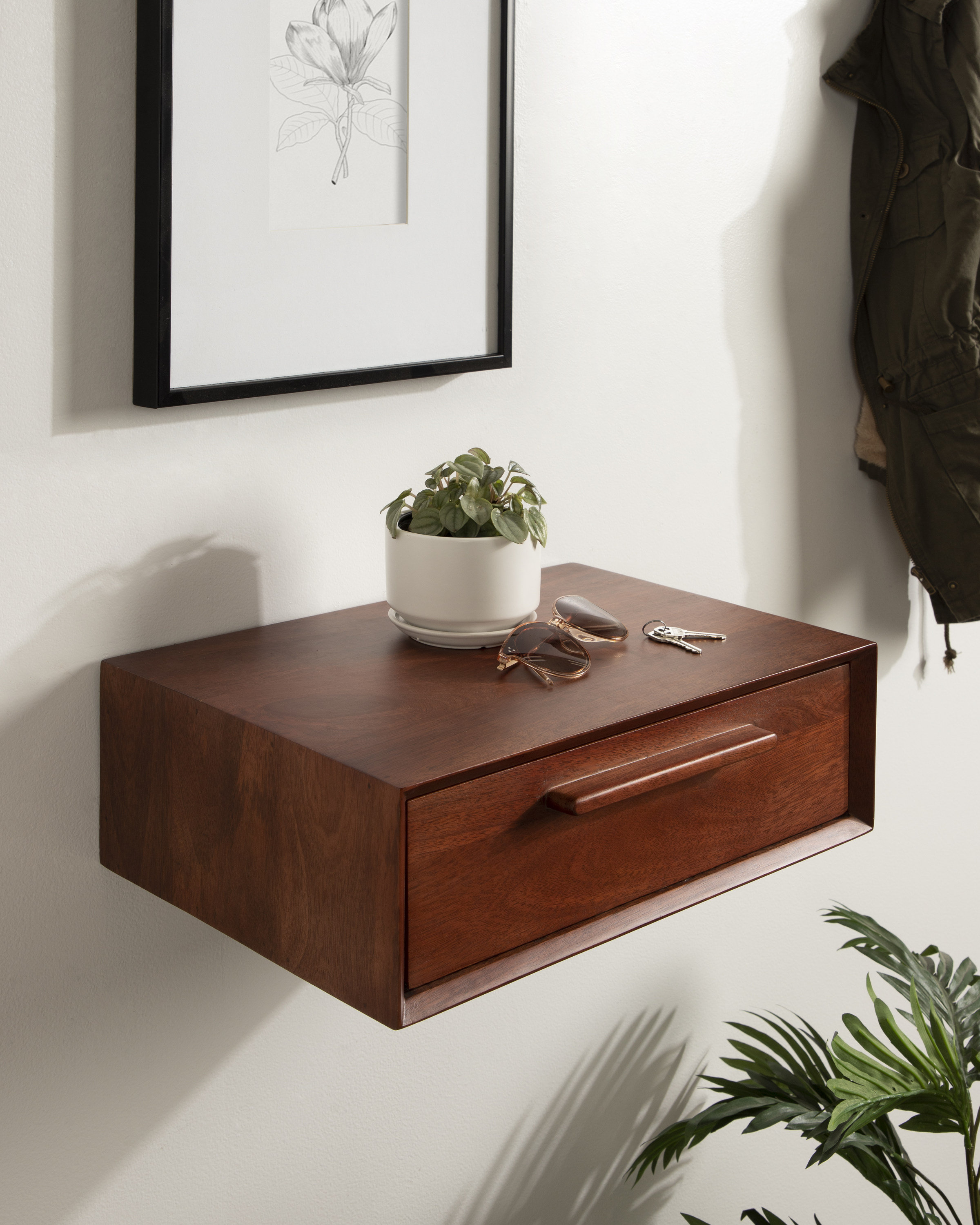 AllModern Geoffry Mango Solid Wood Floating Wall Shelf with Drawers ...