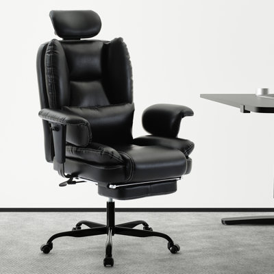 Chaise de bureau confortable avec dossier haut, soutien lombaire et siège en mousse à mémoire de forme pour utilisation à long terme, réglable par ordinateur noir, double couche, repose-pieds rétractable
