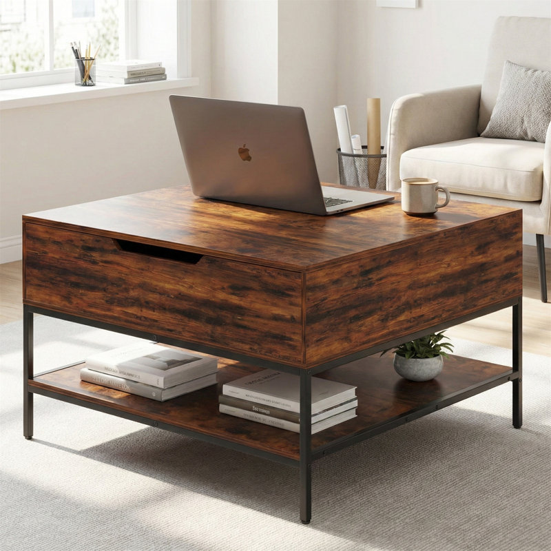Table basse de rangement rabattable de 31,5 po avec structure en métal robuste