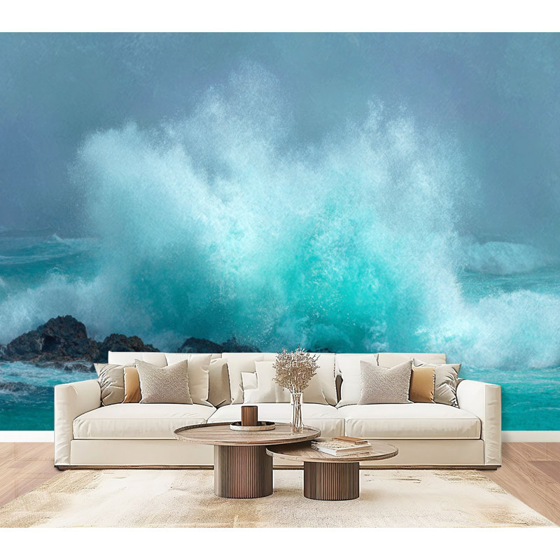Papier peint auto-adhésif Beach Ocean Teal, L 96 po x l 69 po
