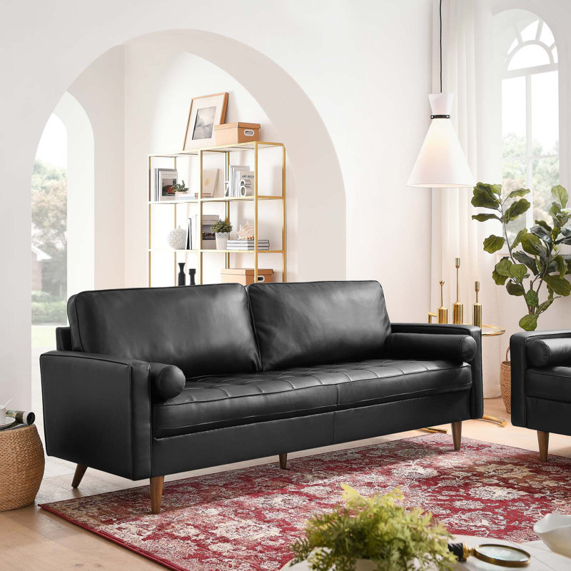 Valour 81" Leather Sofa, Black Genuine Leather