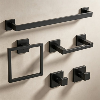 5-Piece Matte Black Towel Bar Set, 23.82 Inch Modern Bathroom Towel Holder, SUS304 Stainless Steel Wall-Mounted Towel Rack Set for Bathroom Hardware Accessories