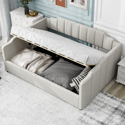 Full Size Upholstered Daybed With Spacious Underneath Storage For Smart Space Utilization And Modern Comfort