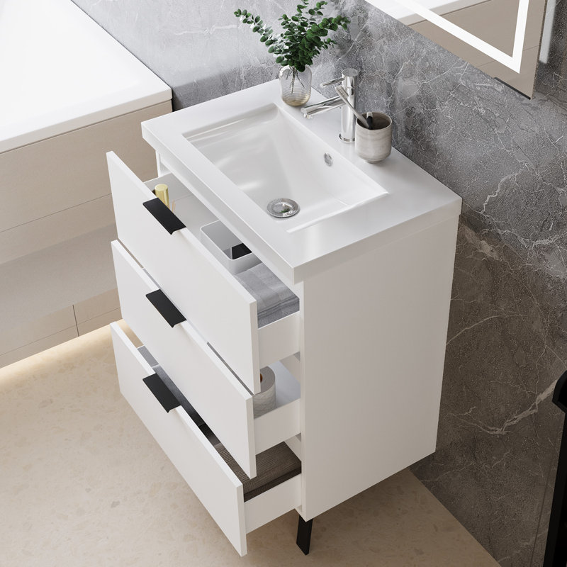 60mm Single Bathroom Vanity with Integrated Ceramic Basin, White