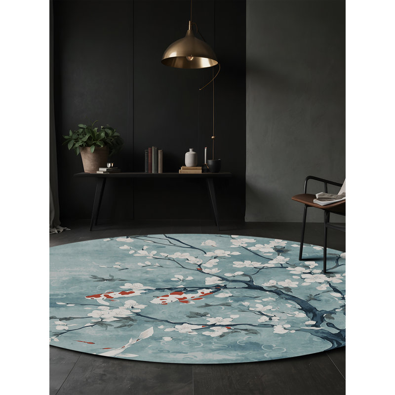 Machine Washable Blue Area Rug, Round 4'