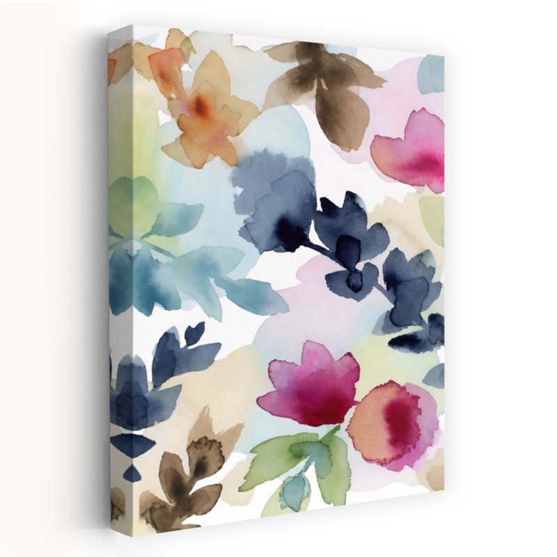 Aquarelle, art abstrait floral délicat contemporain, 18" H x 12" W
