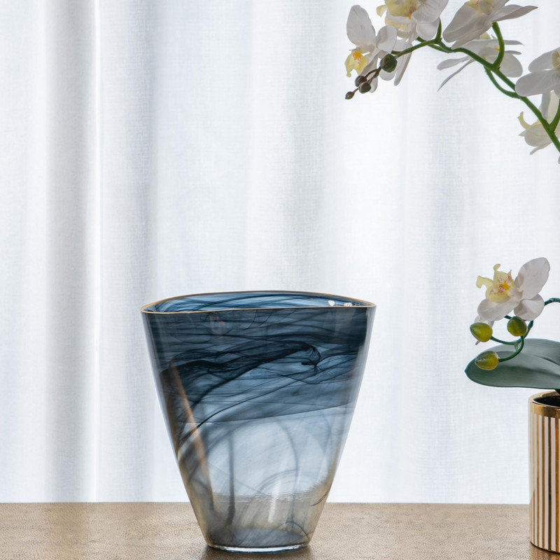 Vase en verre Smoky Black Swirl