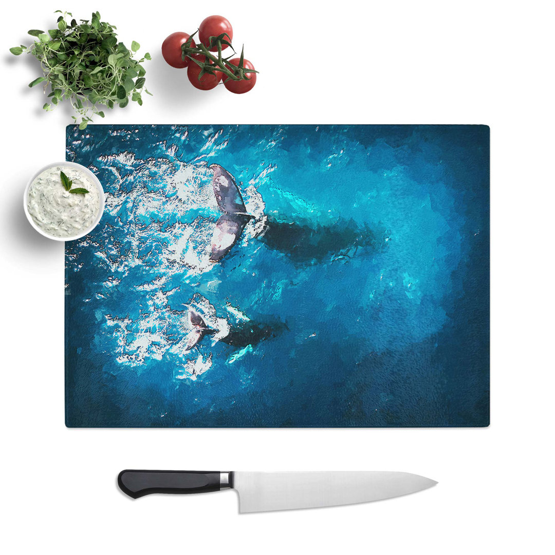 Glass Mother & Calf Humpback Whale in Abstract Chopping Board
