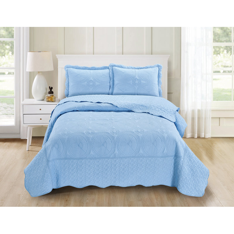 Ensemble de courtepointe réversible en microfibre Margene, Courtepointe simple + 1 taie décorative standard, Bleu