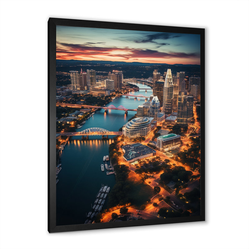 «Austin Beautiful Cityscape Spot I», reproduction sur toile, Cadre simple noir, H 20 po x l 12 po x P 1 po
