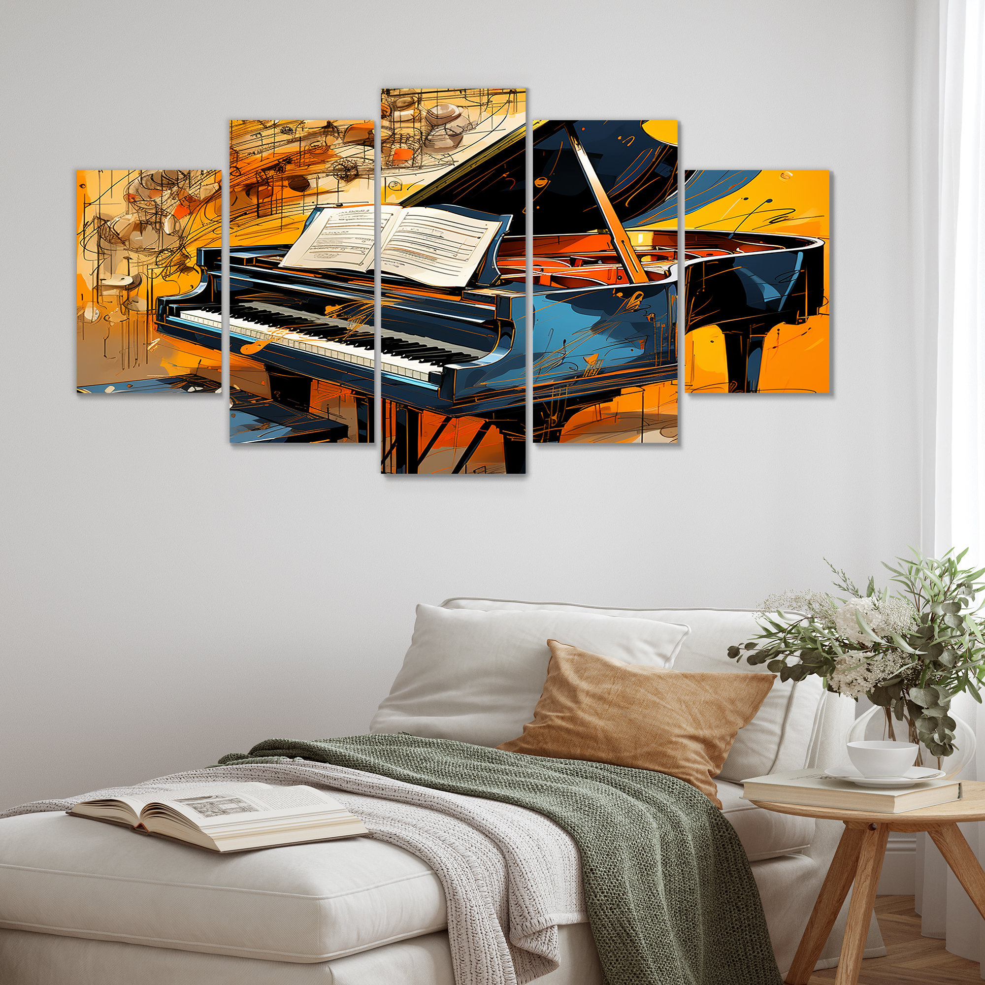 Lark Manor™ Black Piano Retro Collage Musical Score - Piano Wall Art ...
