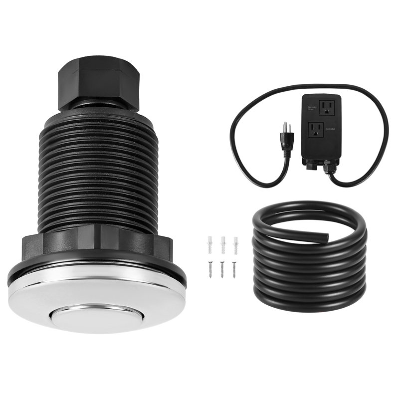 Ensemble d'interrupteur pneumatique pour broyeur à déchets, bouton-poussoir marche/arrêt en acier inoxydable nickel brossé de 6,35 cm (2,5 pouces), interrupteur pneumatique à double sortie pour évier, compatible avec les comptoirs en acier inoxydable.