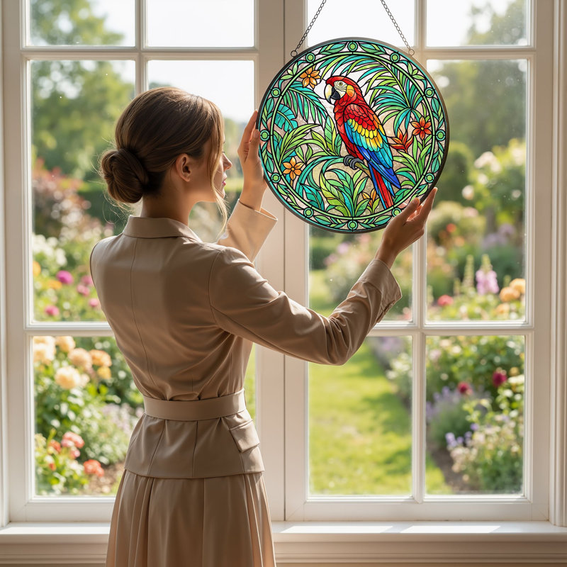 Vitrail de vitrail Tropical Parrot - 7,8H, H 7,8 po