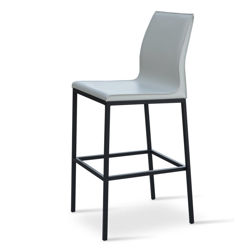 Polo Metal Bar Stool, Black Faux Leather, Black Powder