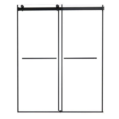 Belizzi 60" W x 76" H By Pass Frameless Exposed Roller Shower Door in Matte Black with Clear Glass