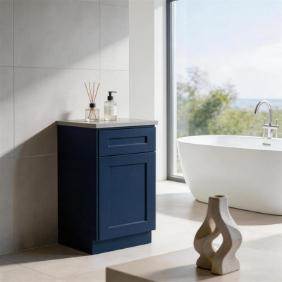 Armoire de base 18 po bleu marine Shaker avec porte à fermeture en douceur, tiroir, unité en bois massif compacte avec tablette réglable pour la cuisine, la salle de bain, la buanderie, le garage (l 18 po x P 24 po x H 34,5 po), meubles-lavabos (non Lavabo)