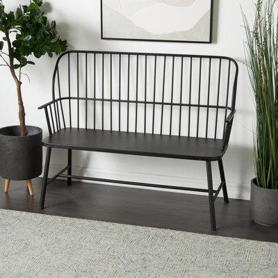 Metal Grill Style High Back Frame Patio Outdoor Bench with Trestle Legs and Armrests
