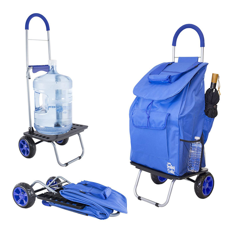 Dbest Products Bigger Trolley Dolly, Blue Shopping Grocery Foldable Cart, Blue