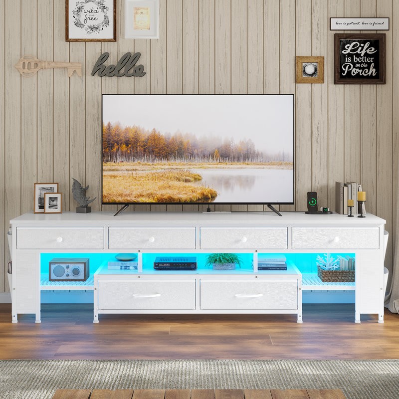 63" Tv Stand With Led Light & Power Outlets,Entertainment Center Tv Console With Storage,6 Drawers & 4 Storage Bags & Shelves,Media Console Table For 65/70/75 Inch Tv