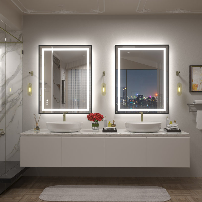 Wayfair Basics® UL Certified Front & Back LED Anti-Fog Tempered Glass Framed Bathroom/Vanity Mirror, 36" x 28"