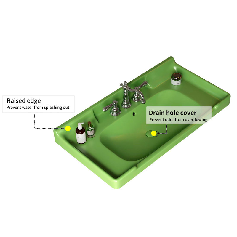 Lavabo de salle de bain en céramique 36 po avec 3 trous pré-percés, sans armoire et robinet, Vert