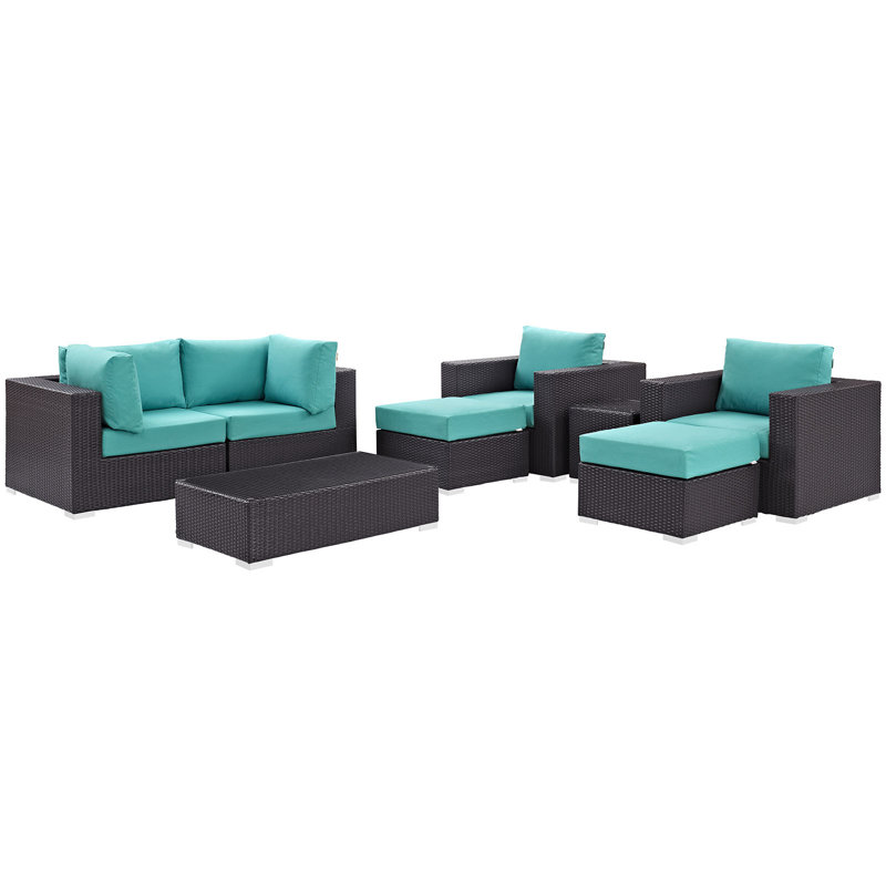 Ensemble modulaire d'extérieur pour terrasse 8 pièces Convene Collection, Turquoise